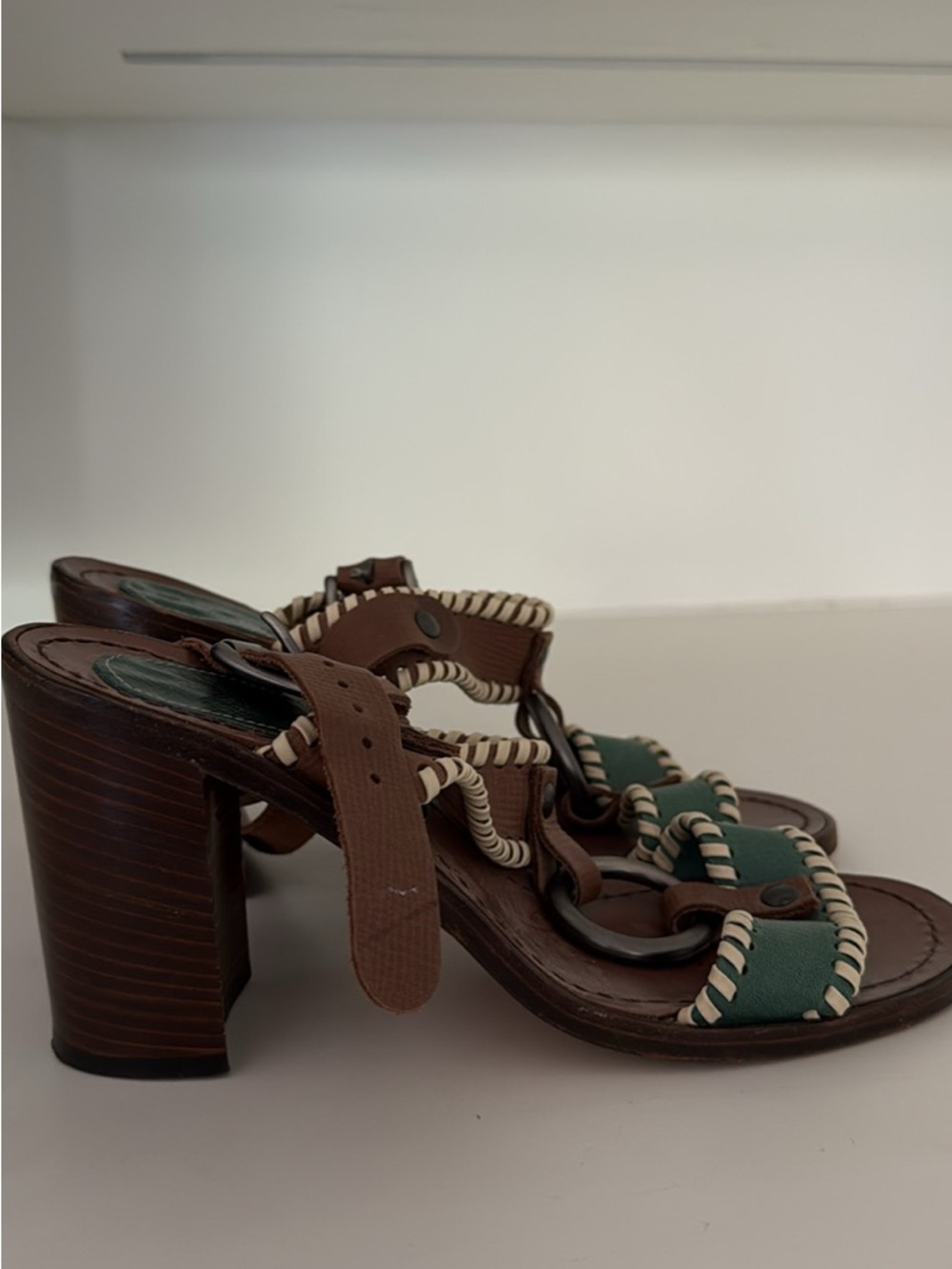 Marni Brown Leather Heels with Green Accent - Picture 2 of 4